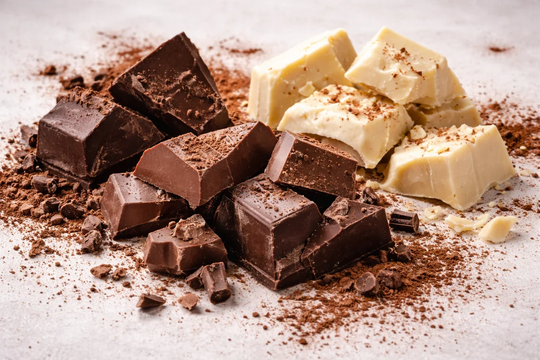Examining the differences between dark, milk, and white chocolate in terms of ingredients.
