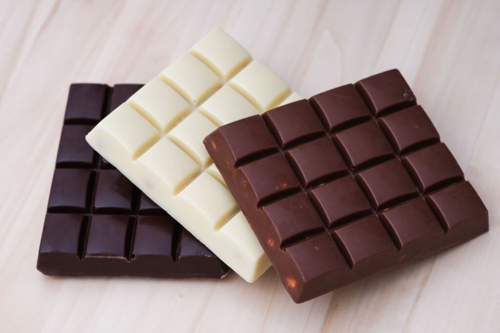 Examining the differences between dark, milk, and white chocolate in terms of ingredients.